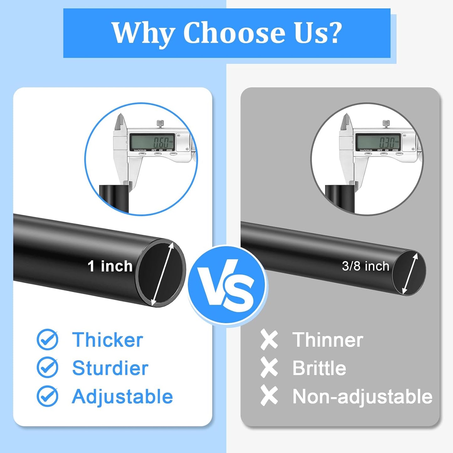 Matte Black Heavy Duty Adjustable Curtain Rod 32-120 Inches, 1 Inch Diameter with Brackets