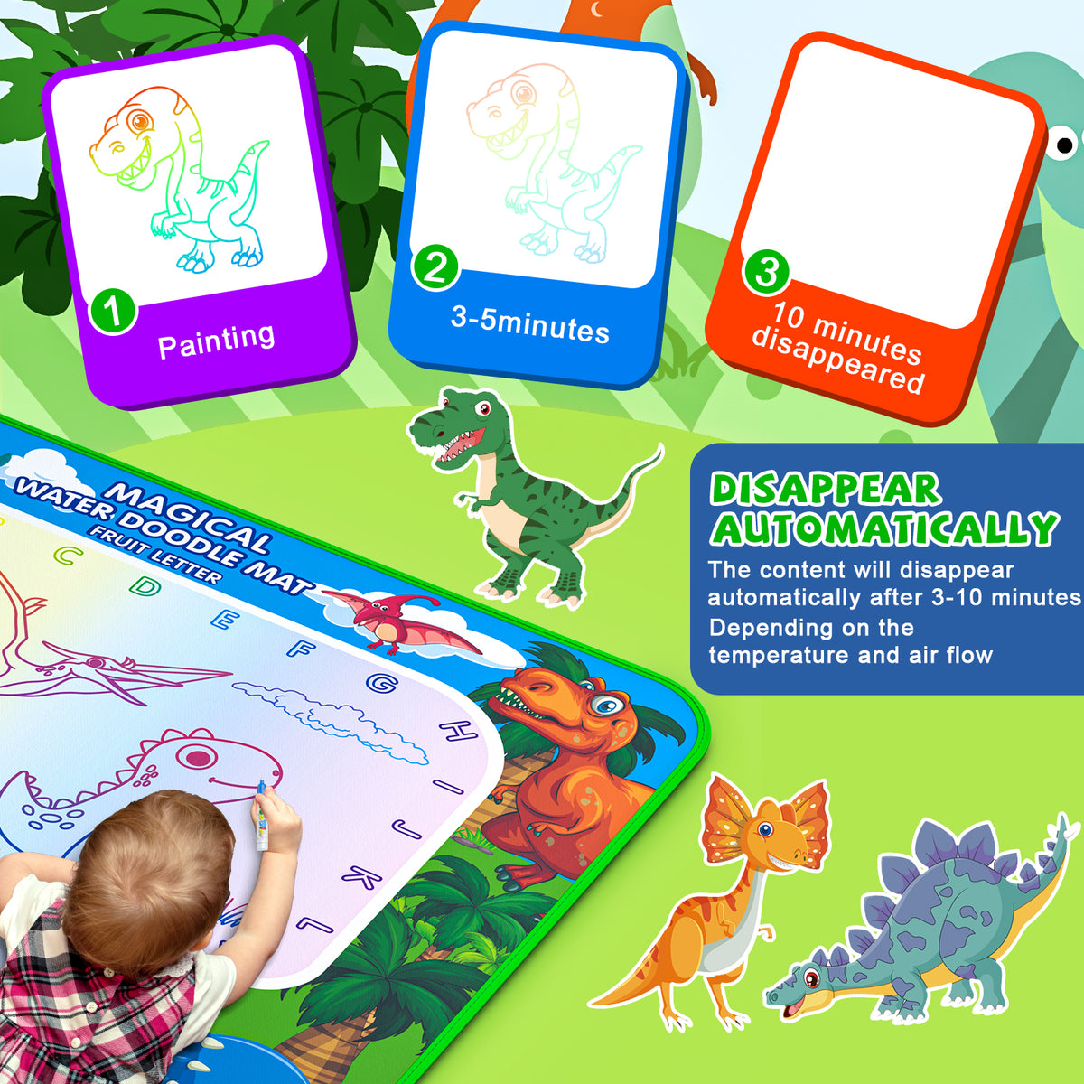 HXFOU Water Doodle Mat for Kids, Reusable Water Drawing Mat with Magic Pens, No Mess Painting & Writing Educational Toddler Toys for Boys Girls Ages 3 4 5 6 7 Years Old Gift
