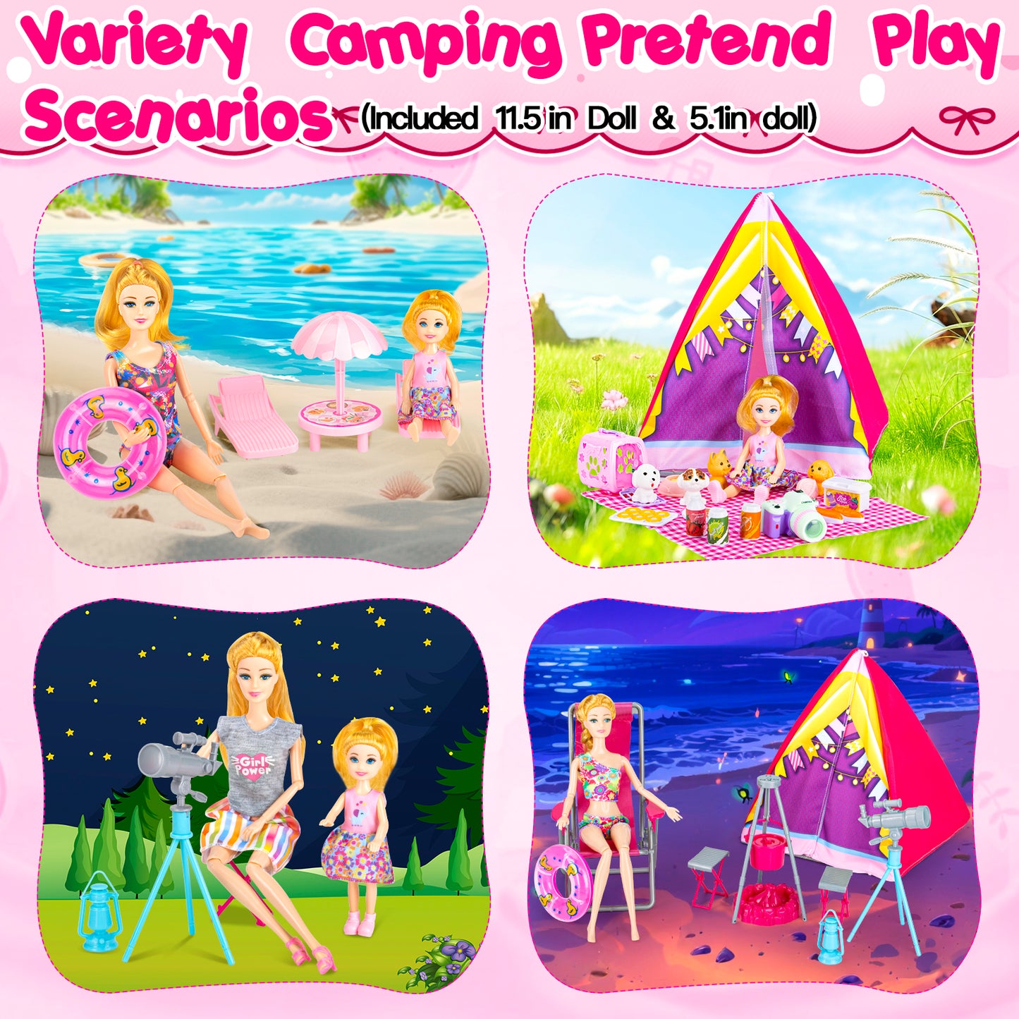 160Pcs Doll Closet Playset for 11.5 Inch Dolls, Camping Tent, Princess Dresses, Swim Outfits, Adorable Dress Up Gift for Girls