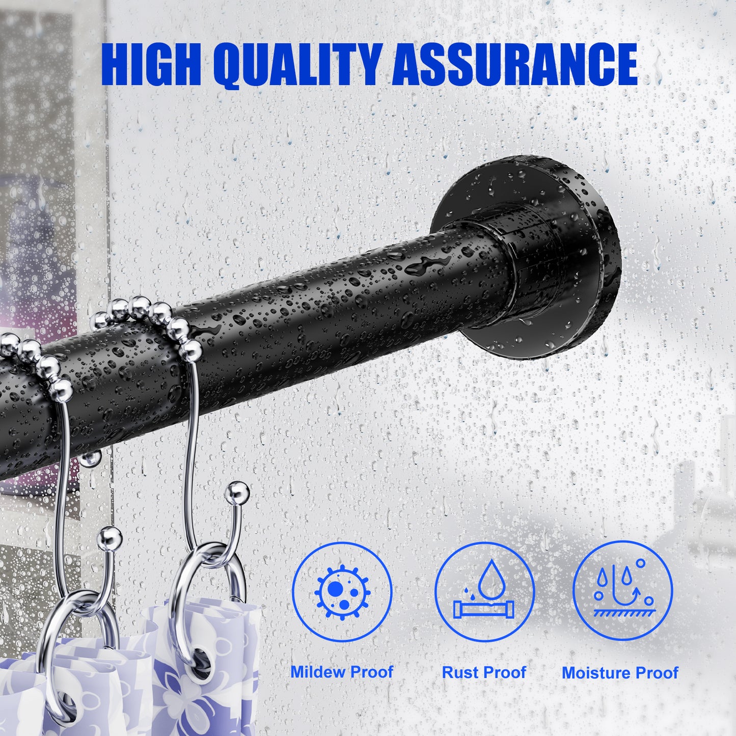 TITGIPE No Drill Spring Tension Shower Curtain Rod - 32-80" Adjustable, Rust-Resistant Stainless Steel, Anti-Skid Design for Bathroom/Closet