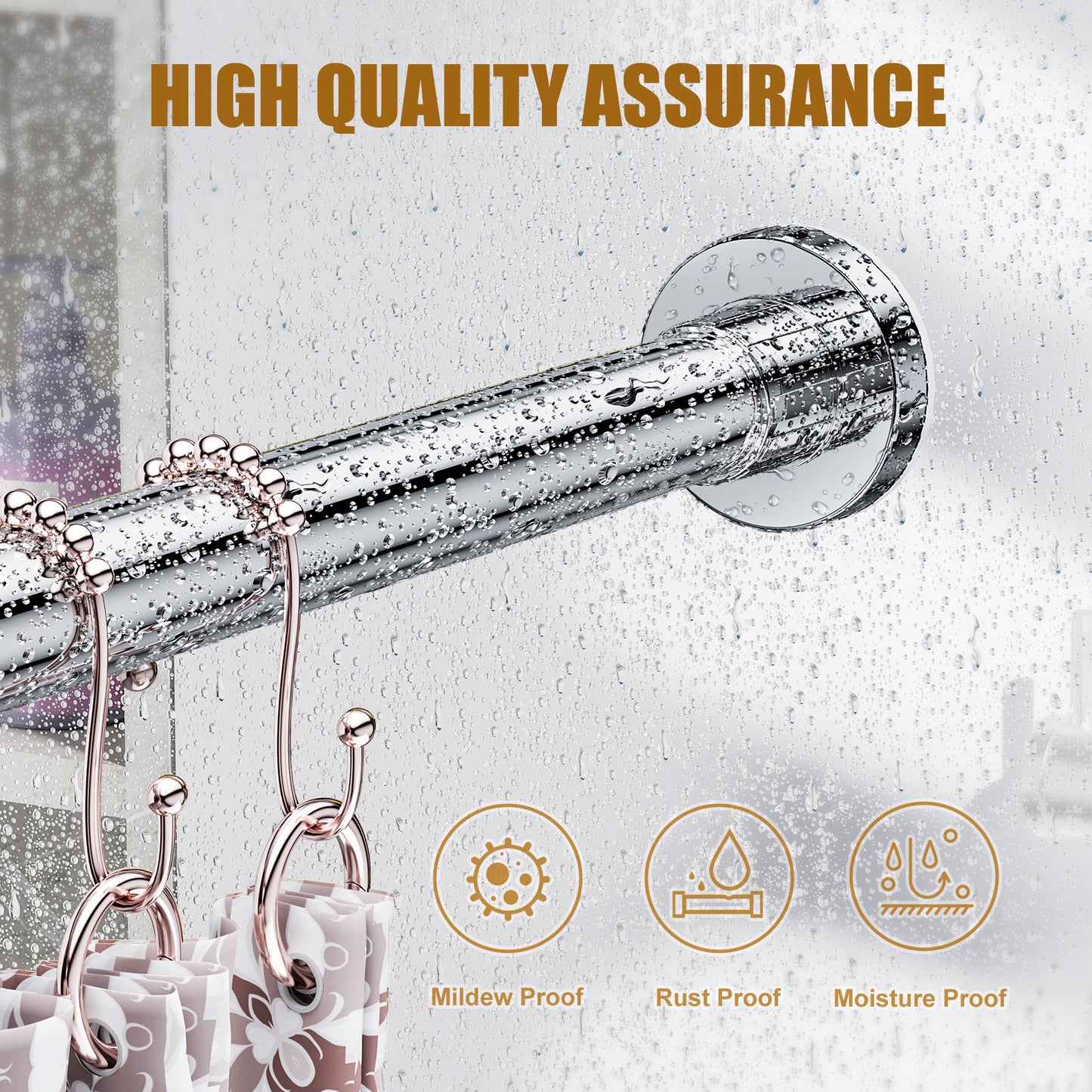 TITGIPE No Drill Spring Tension Shower Curtain Rod - 32-68" Adjustable, Rust-Resistant Stainless Steel, Anti-Skid Design for Bathroom/Closet