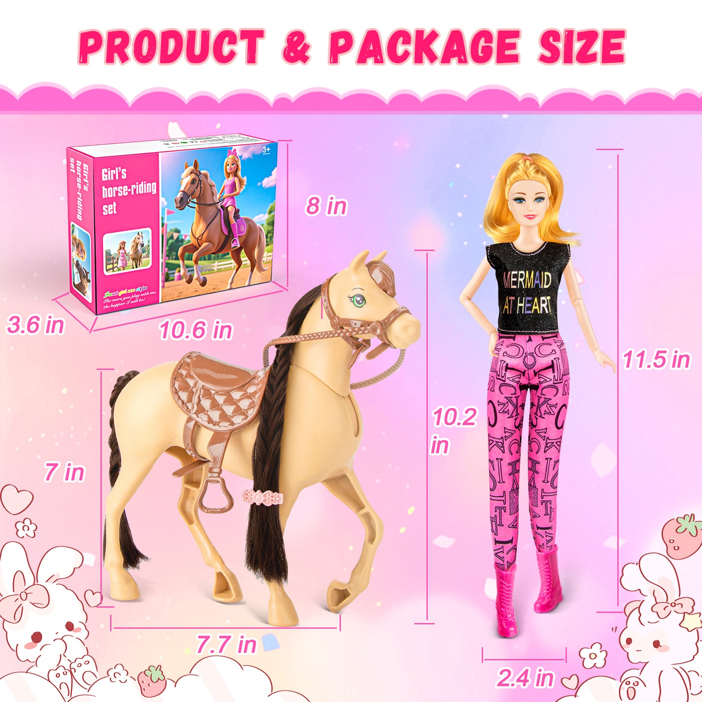 60Pcs Doll & Horse Riding Toy Set, 11.5 Inch Fashion Doll, Poseable Horse & Accessories, Ideal Gift for Girls 3+