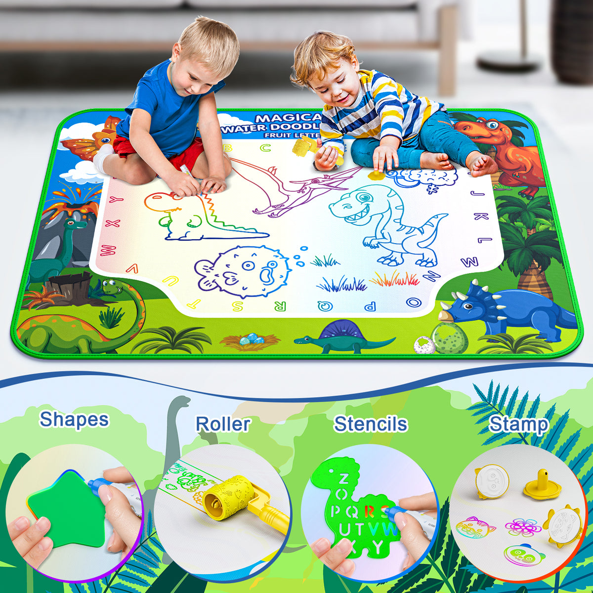 HXFOU Water Doodle Mat for Kids, Reusable Water Drawing Mat with Magic Pens, No Mess Painting & Writing Educational Toddler Toys for Boys Girls Ages 3 4 5 6 7 Years Old Gift