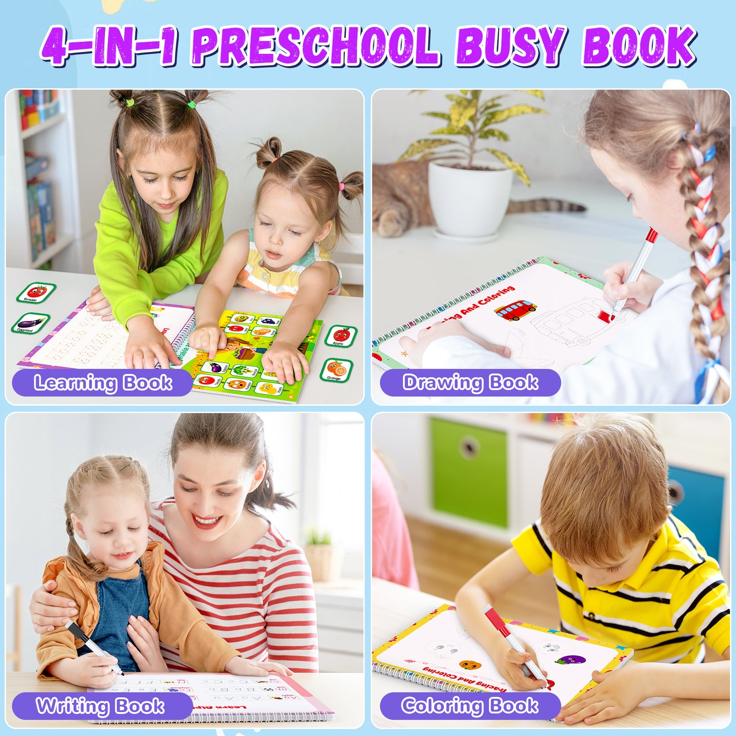 Montessori Busy Book for Kids, Preschool Kindergarten Learning Activities, Autism Sensory Toys, Travel Toys, Gifts for Girls and Boys 3 4 5 6 7 8 Years
