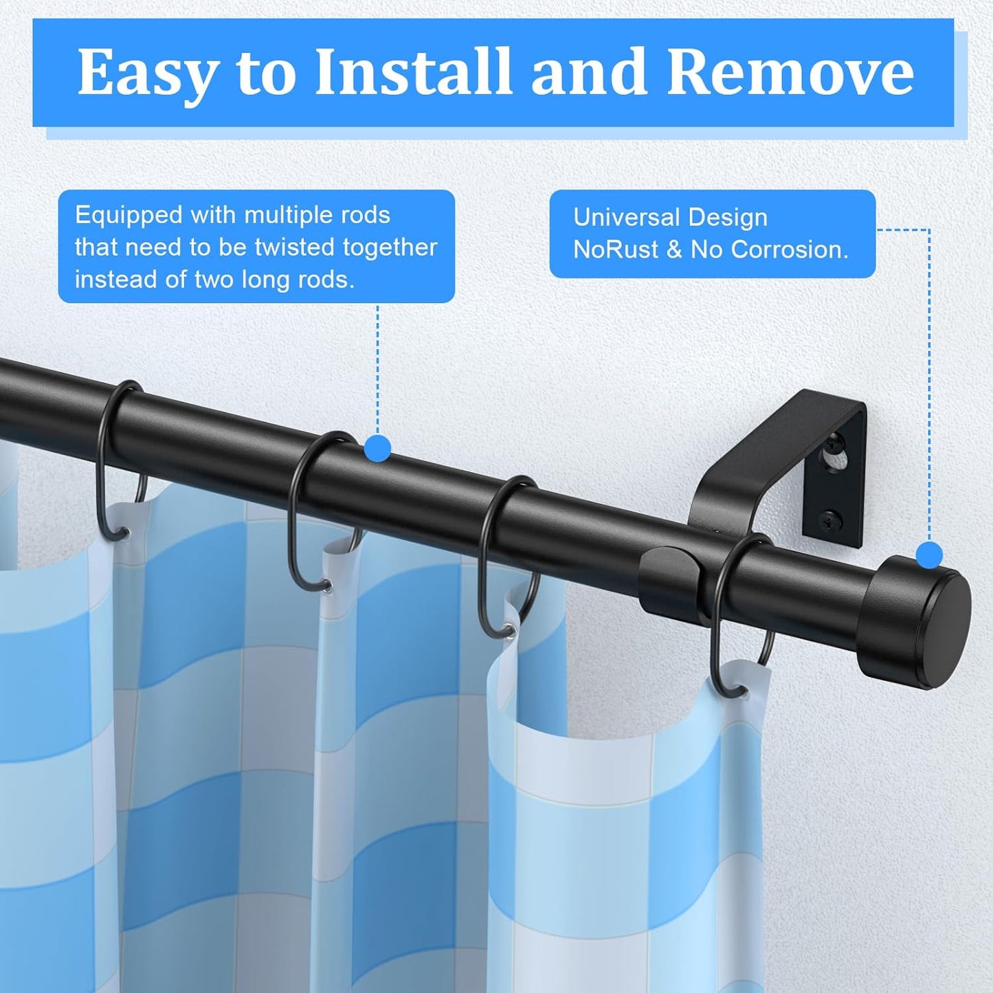Matte Black Heavy Duty Adjustable Curtain Rod 32-120 Inches, 1 Inch Diameter with Brackets