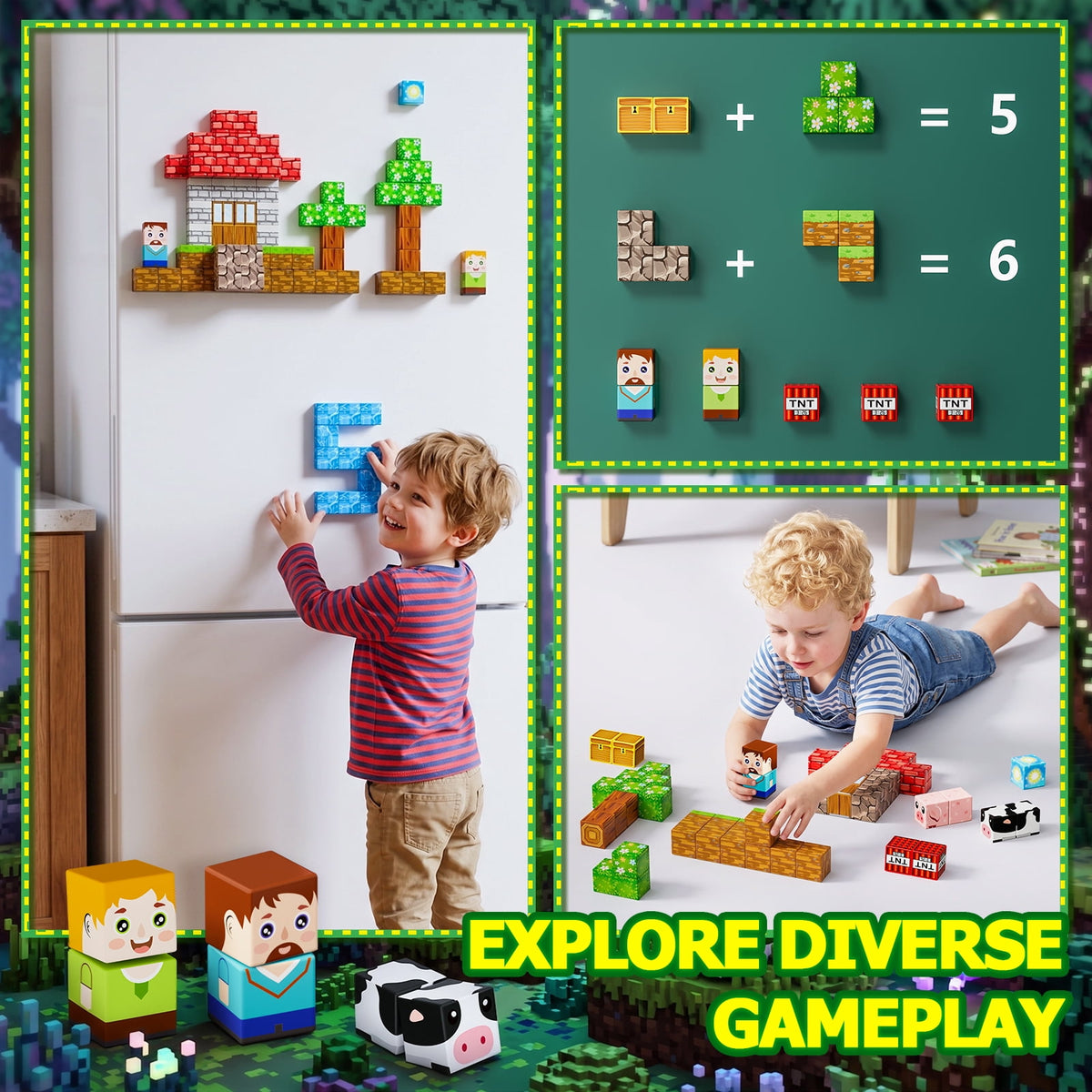 HXFOU 100PCS Forest Castle Magnetic Building Blocks, STEM Building Blocks Toy for Kids Ages 3+
