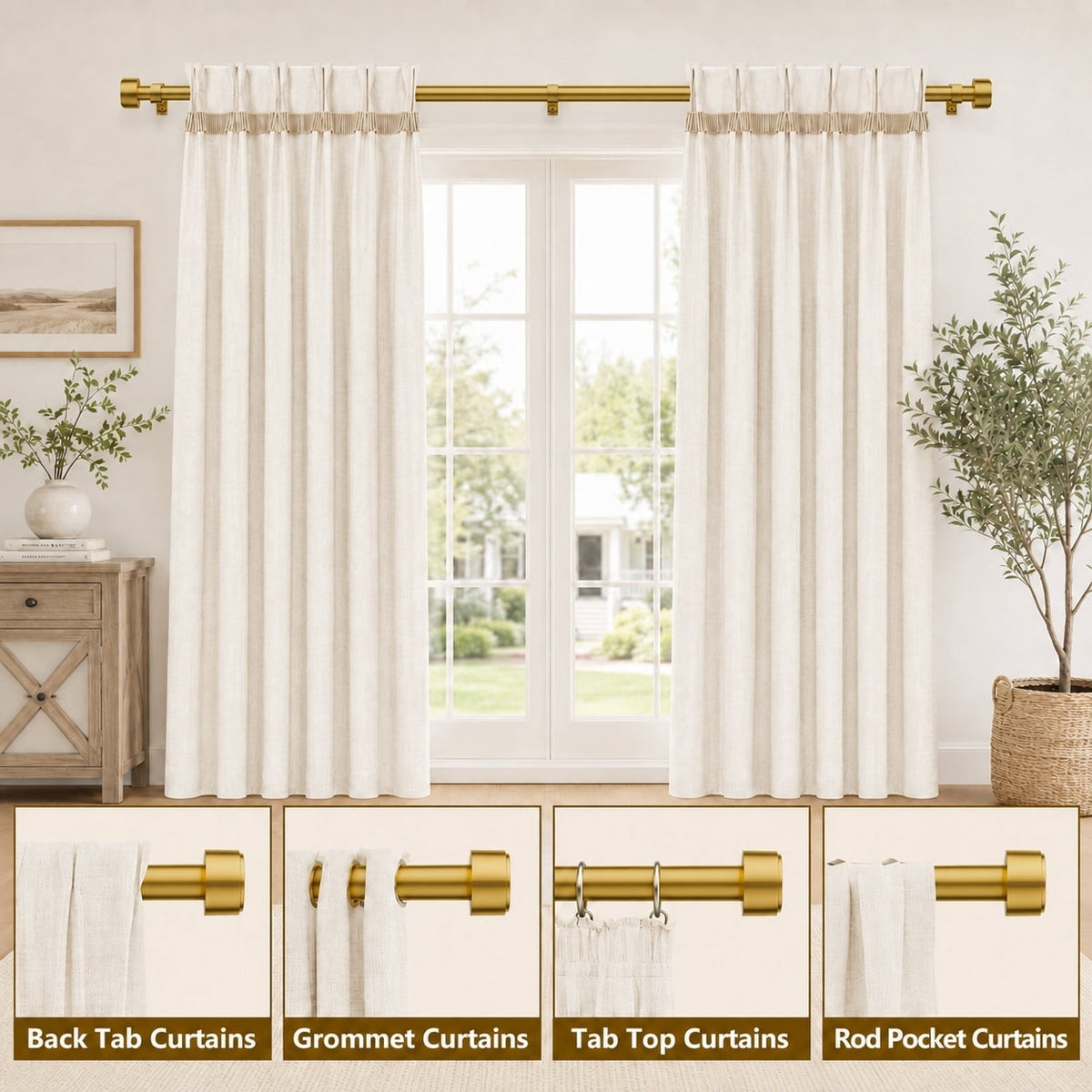 2 Pack Heavy Duty Adjustable Curtain Rods for Windows, 1-Inch Diameter Curtain Rod, 32-150 Inches (Bright gold)