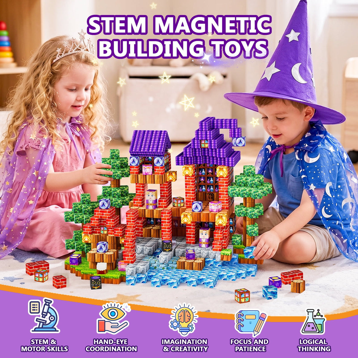 HXFOU 100PCS Magic Castle Building Blocks, Educational Construction Toy for Kids, Creative Playset for Ages 3+