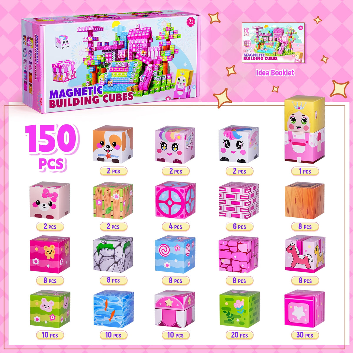 150PCS Princess Magnetic Building Blocks, Sensory Construction Toys for Girls Ages 3-10, Adorable Gift for Toddlers & Kids