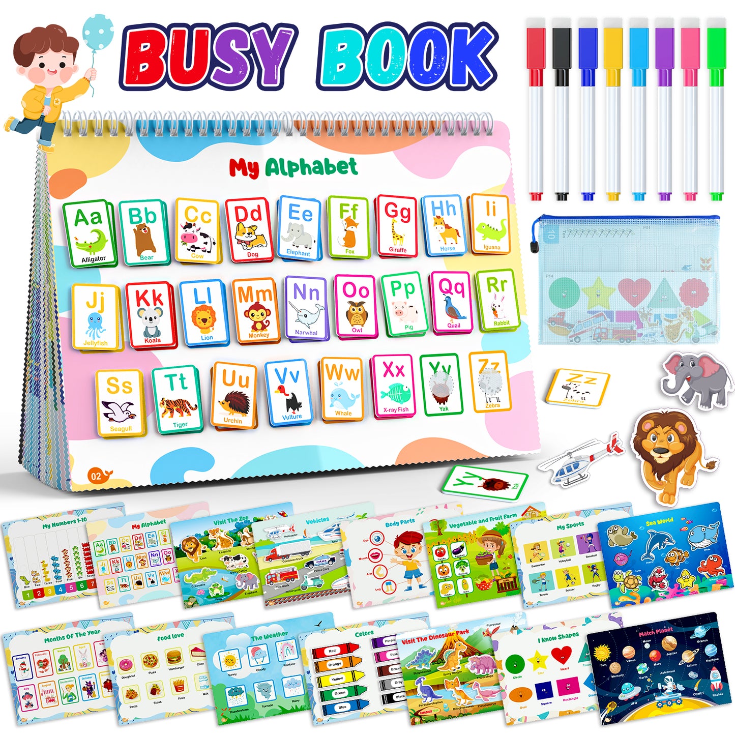 Montessori Busy Book for Kids, Preschool Kindergarten Learning Activities, Autism Sensory Toys, Travel Toys, Gifts for Girls and Boys 3 4 5 6 7 8 Years