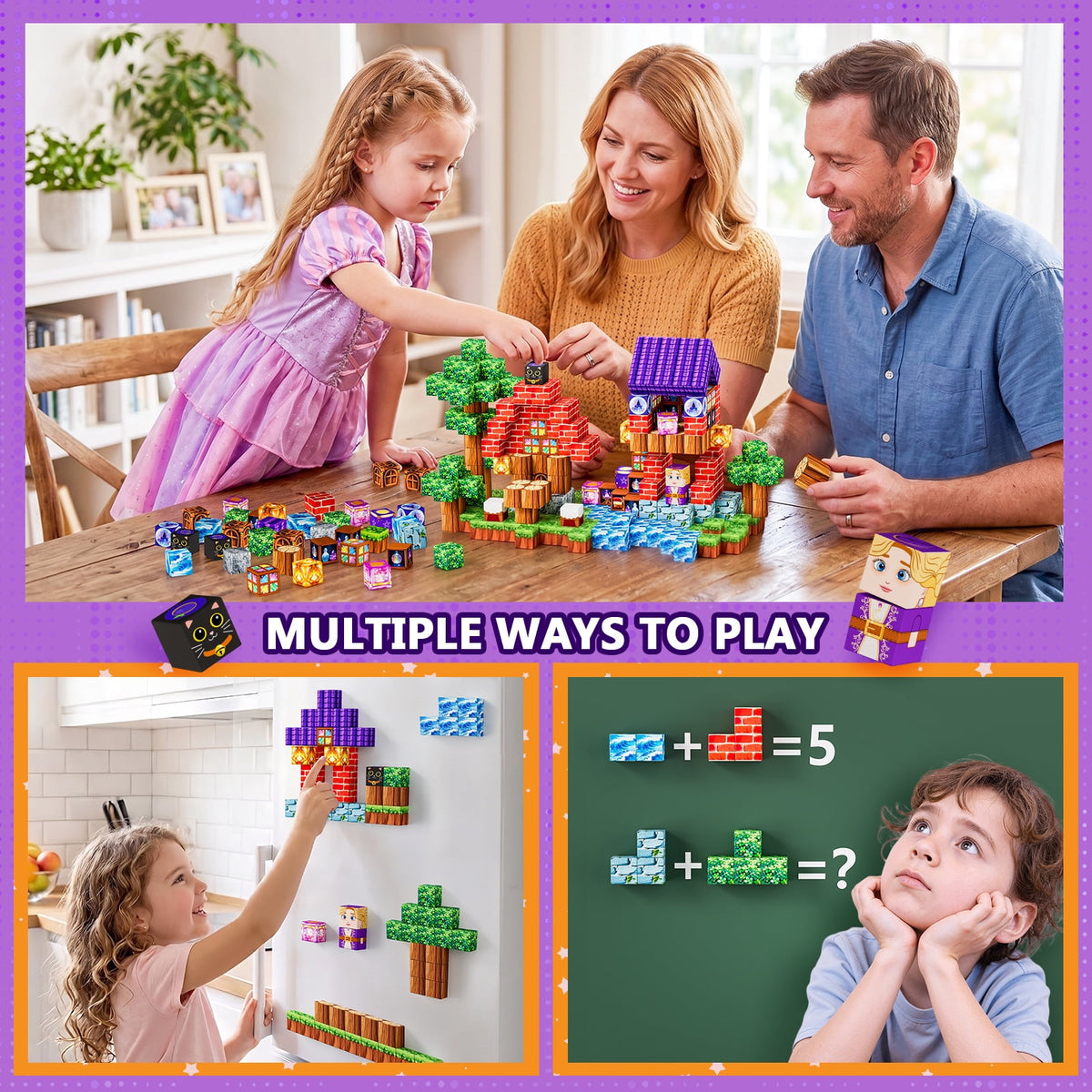 HXFOU 150PCS Magic Forest Magnetic Blocks for Kids Ages 3-12, Magnetic Building Cubes with Castle Theme, STEM Building Blocks, Magnetic Cubes Construction Toys for Boys Girls