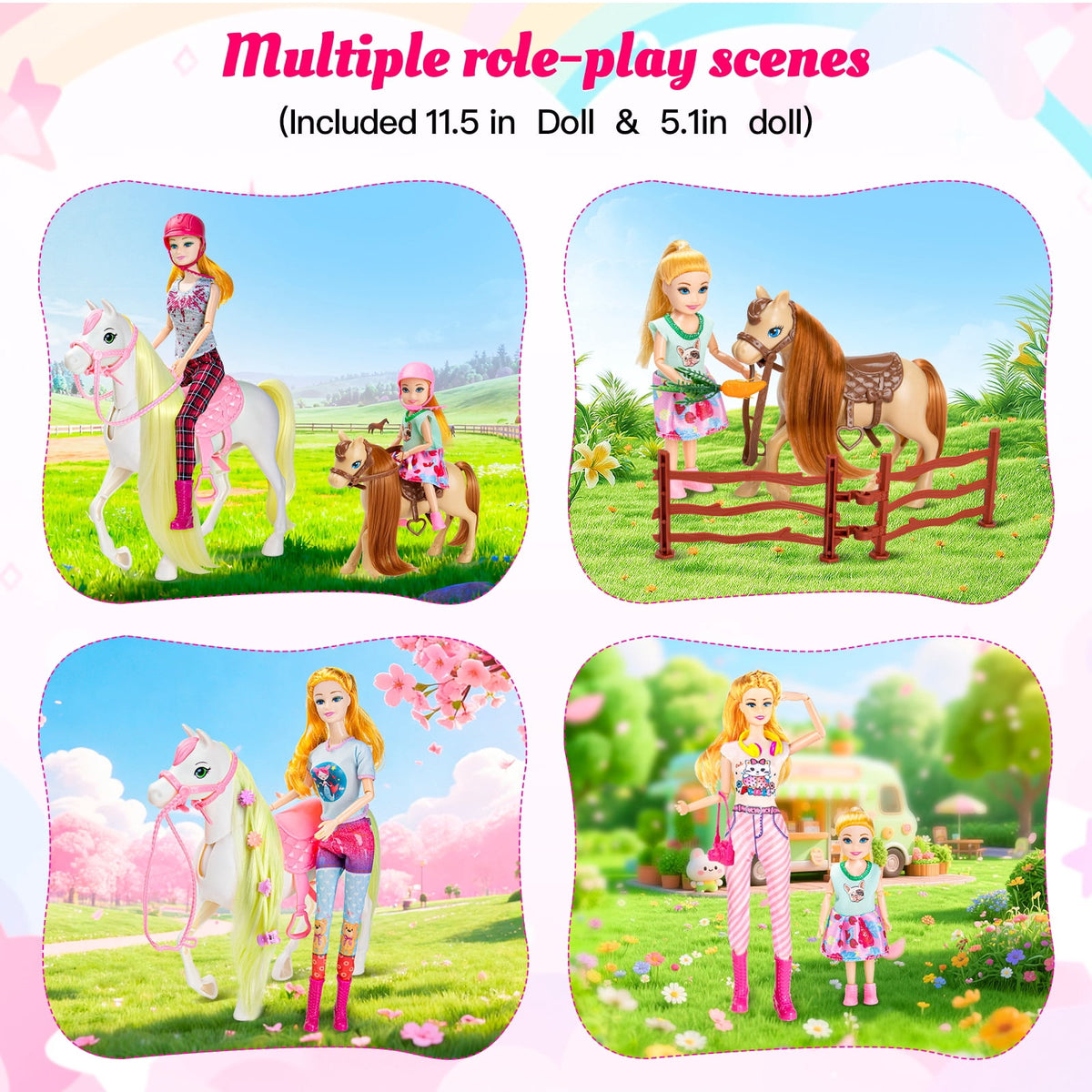 LXUNLN 305PCS Doll Accessories & Doll Clothes Playset with 2 Horses for 11.5 Inch Dolls for Girls Ages 3+