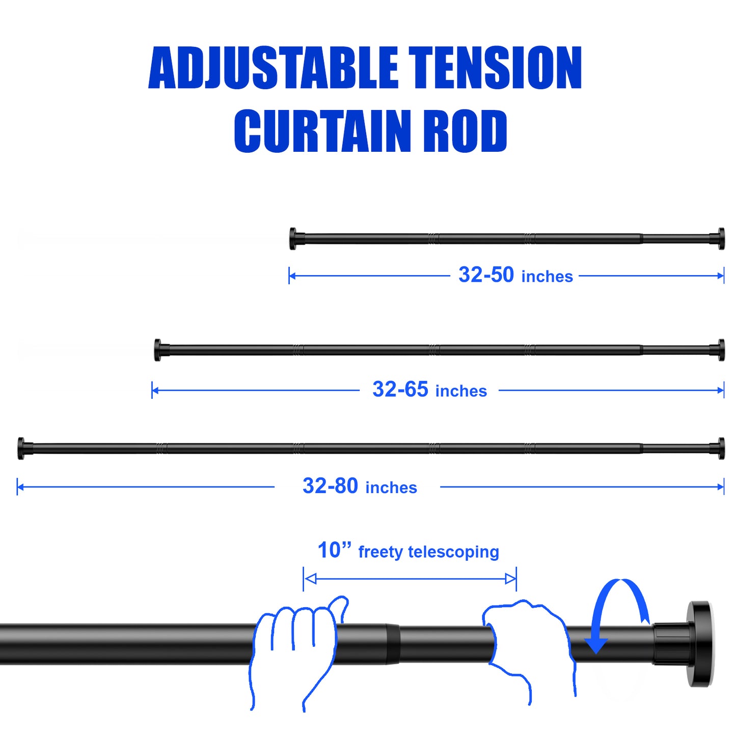 TITGIPE No Drill Spring Tension Shower Curtain Rod - 32-92" Adjustable, Rust-Resistant Stainless Steel, Anti-Skid Design for Bathroom/Closet