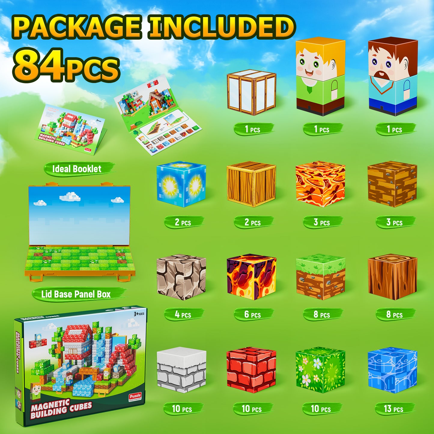 Magnetic Blocks 84PCS Magnetic Building Cube Game, Constructions Toys for Boys & Girls Age 3-4, 5 6 7 8 9 10,Sensory Tiles Building Birthday for Toddlers