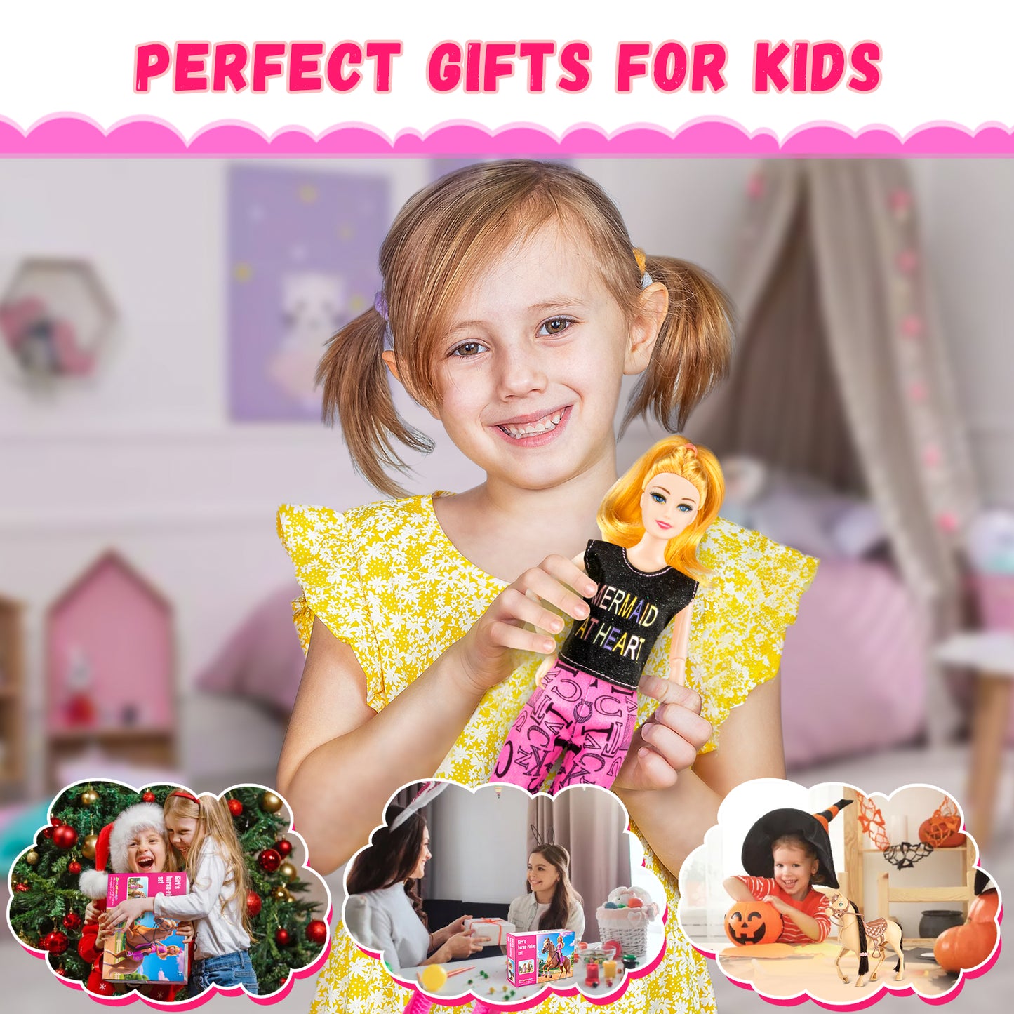 60Pcs Doll & Horse Riding Toy Set, 11.5 Inch Fashion Doll, Poseable Horse & Accessories, Ideal Gift for Girls 3+