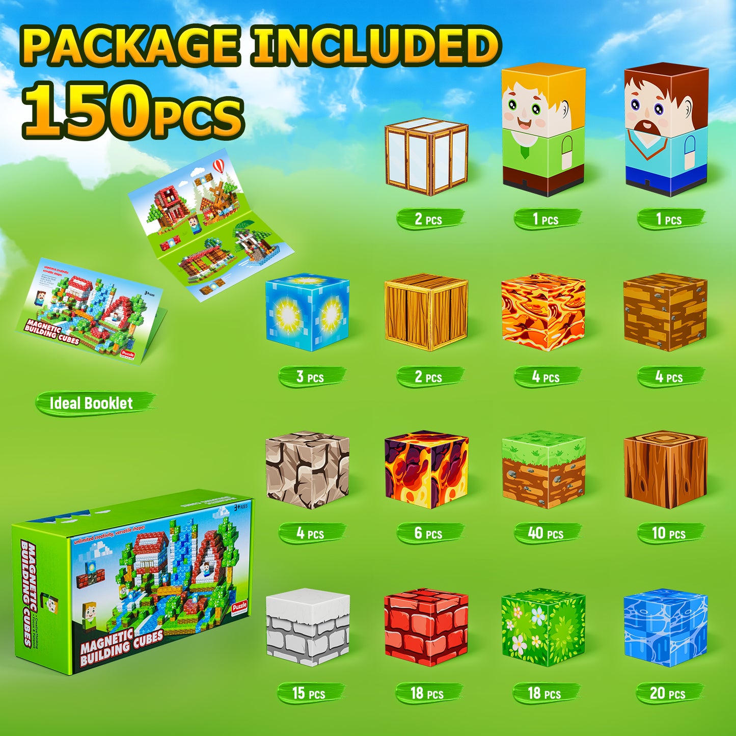 150PCS Magnetic Blocks, Building Cubes for Kids 3-12, Sensory Construction Toy for Boys Girls