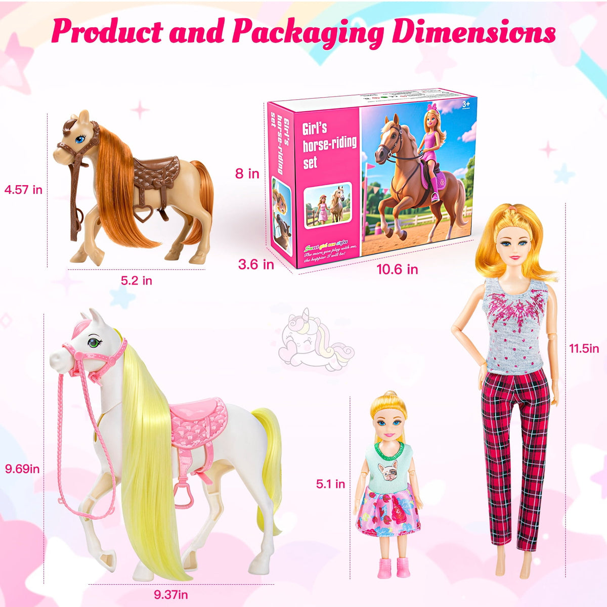 LXUNLN 305PCS Doll Accessories & Doll Clothes Playset with 2 Horses for 11.5 Inch Dolls for Girls Ages 3+