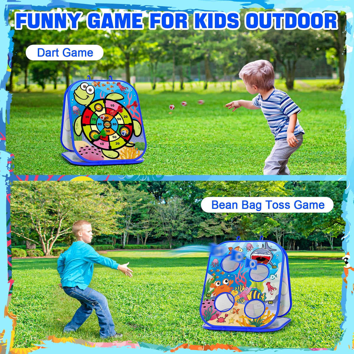 HXFOU 5-in-1 Bean Bag Toss Game for Kids,Pop Up Cornhole Set with Sticky Dart Board,Ring Toss and Tic Tac Toe, Indoor Outdoor Toss Game,Yard Games,Birthday Gifts for Boys Girls Ages 3-8