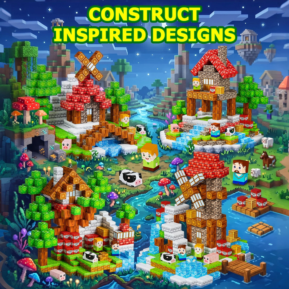 HXFOU 100PCS Forest Castle Magnetic Building Blocks, STEM Building Blocks Toy for Kids Ages 3+