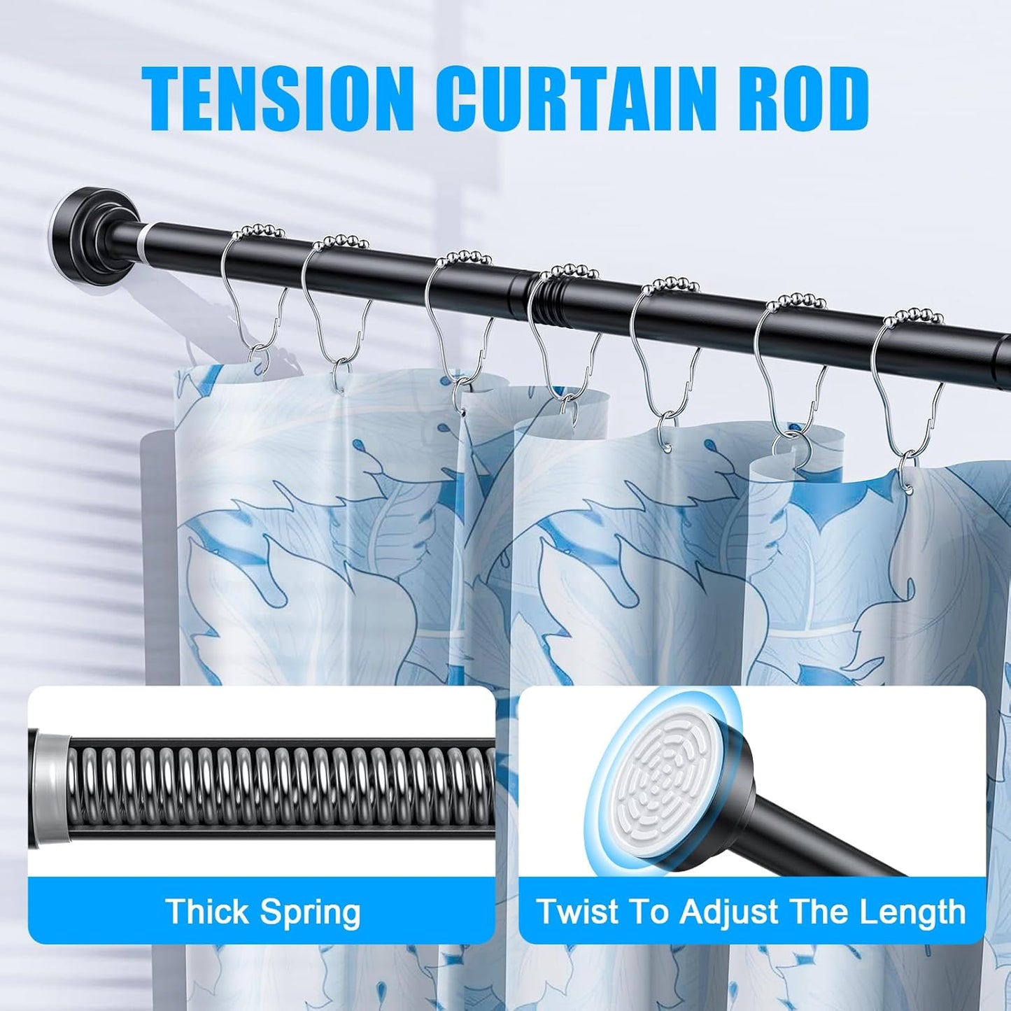 TITGIPE No Drill Telescopic Shower Curtain Rod | 32-104" Adjustable Spring Tension Rod with Anti-Skid Design | Rust-Resistant Stainless Steel for Bathroom