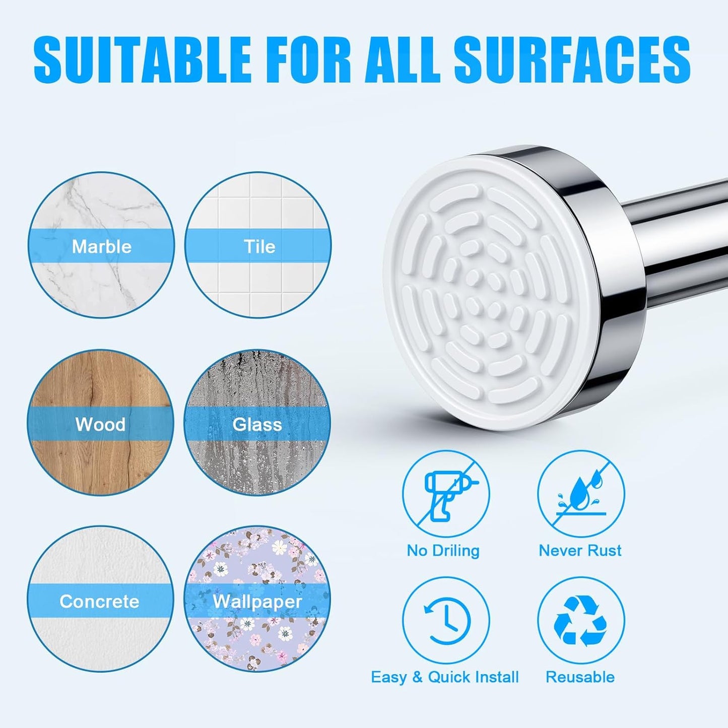 TITGIPE No Drill Telescopic Shower Curtain Rod | 32-104" Adjustable Spring Tension Rod with Anti-Skid Design | Rust-Resistant Stainless Steel for Bathroom
