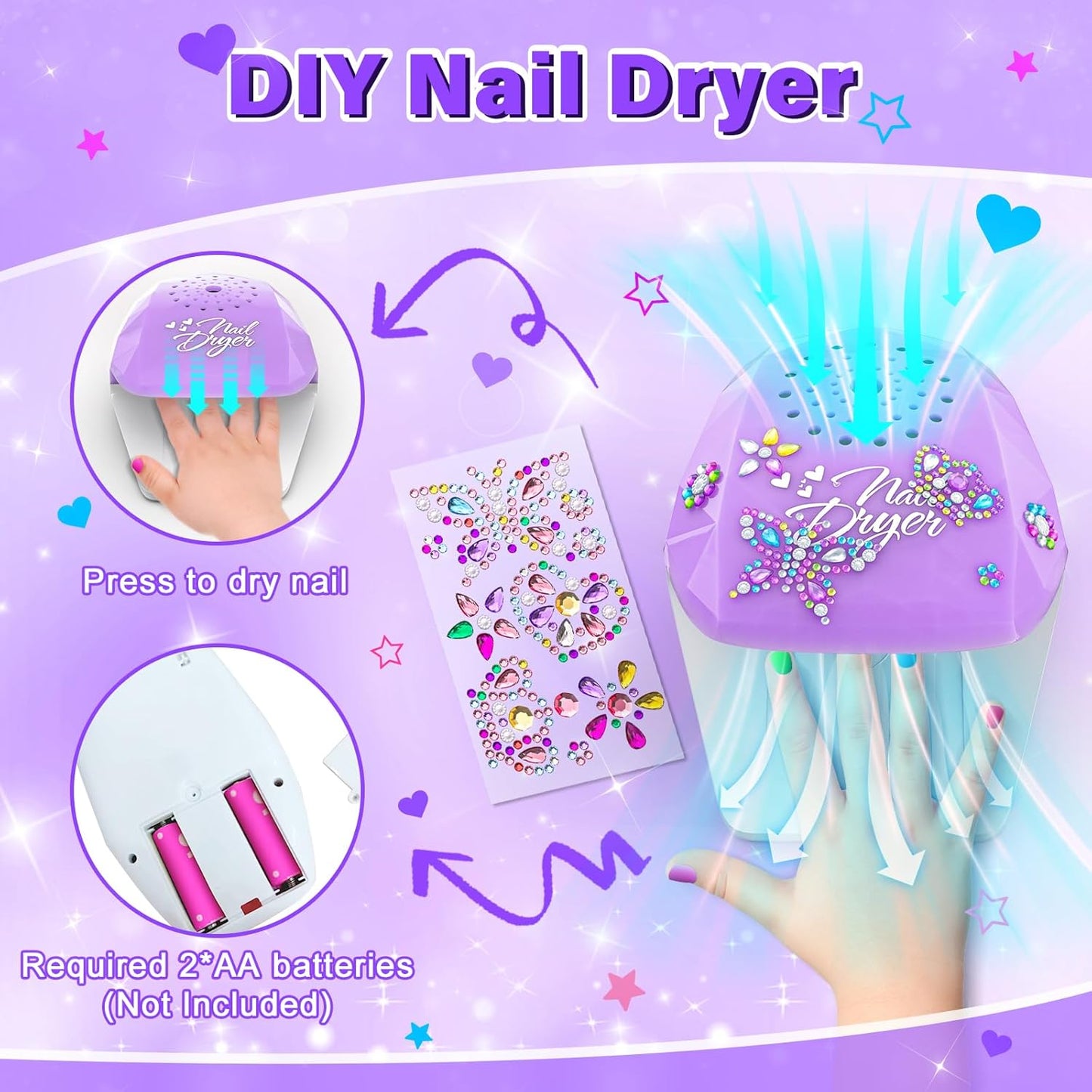 Kids Nail Polish Set for Girls Toys, Washable Quick-Dry Toddler Nail Art Kit with Air Cooling Dryer and Cosmetic Case, Christmas or Birthday Gifts for Girls Ages 3 4 5 6 7 9 10 11 12-Pink