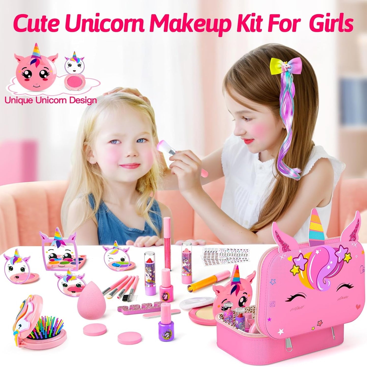 Kids Makeup Kit for Girls, Little Girls Pretend Make Up, Princess Play Makeup Set with Mirror, Toddler Toys Real Washable Cosmetic Set & Nail Kit Birthday Gifts for Ages 3 4 5 6 7 8 9 10-12 Year Old