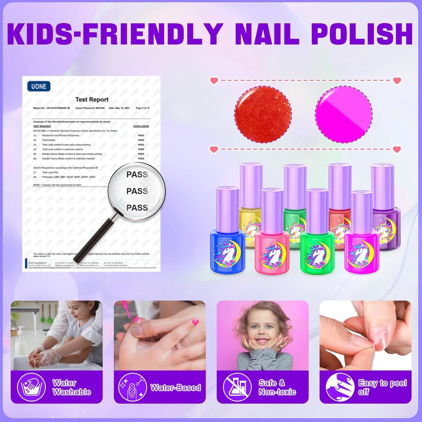 Kids Nail Polish Set for Girls, Non-Toxic Quick Dry Nail Art Salon Kit with Nail Dryer and Peelable Nail Polish,Ideal Gift Toys for Girls Age 3-12