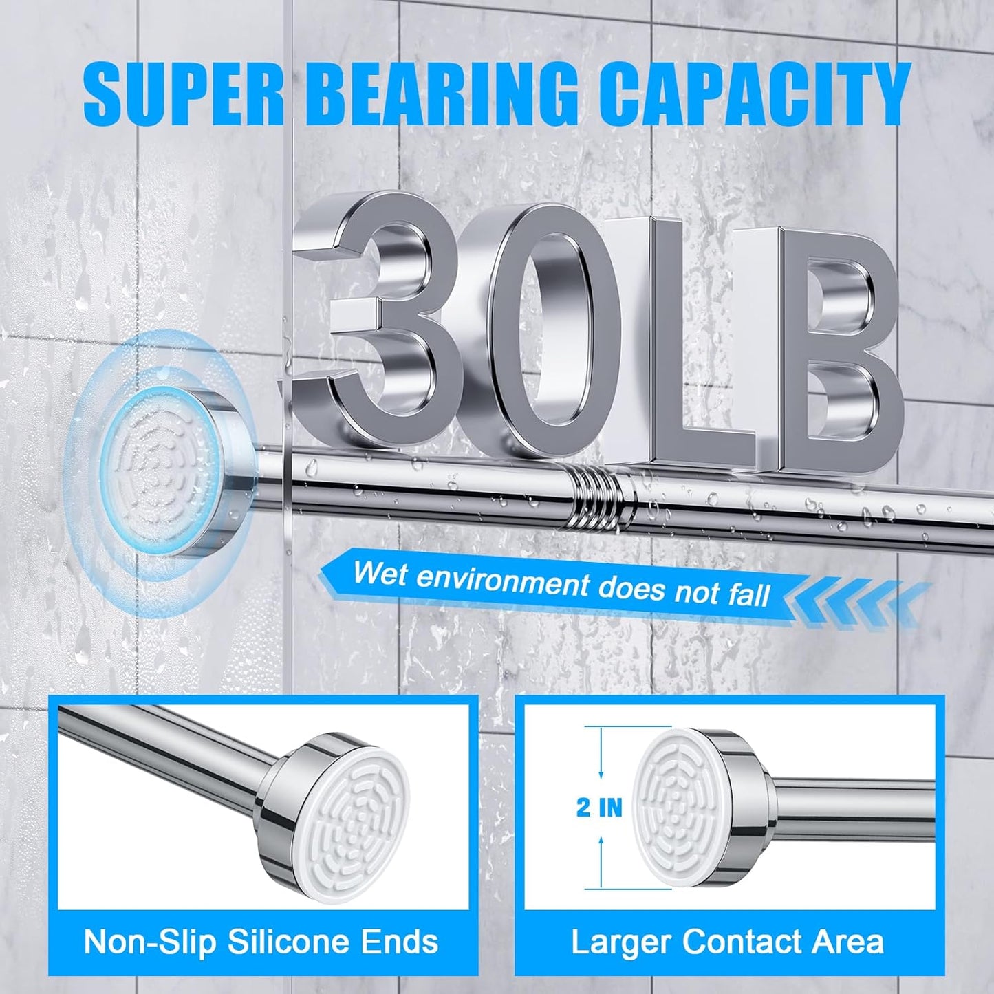 TITGIPE No Drill Telescopic Shower Curtain Rod | 32-104" Adjustable Spring Tension Rod with Anti-Skid Design | Rust-Resistant Stainless Steel for Bathroom
