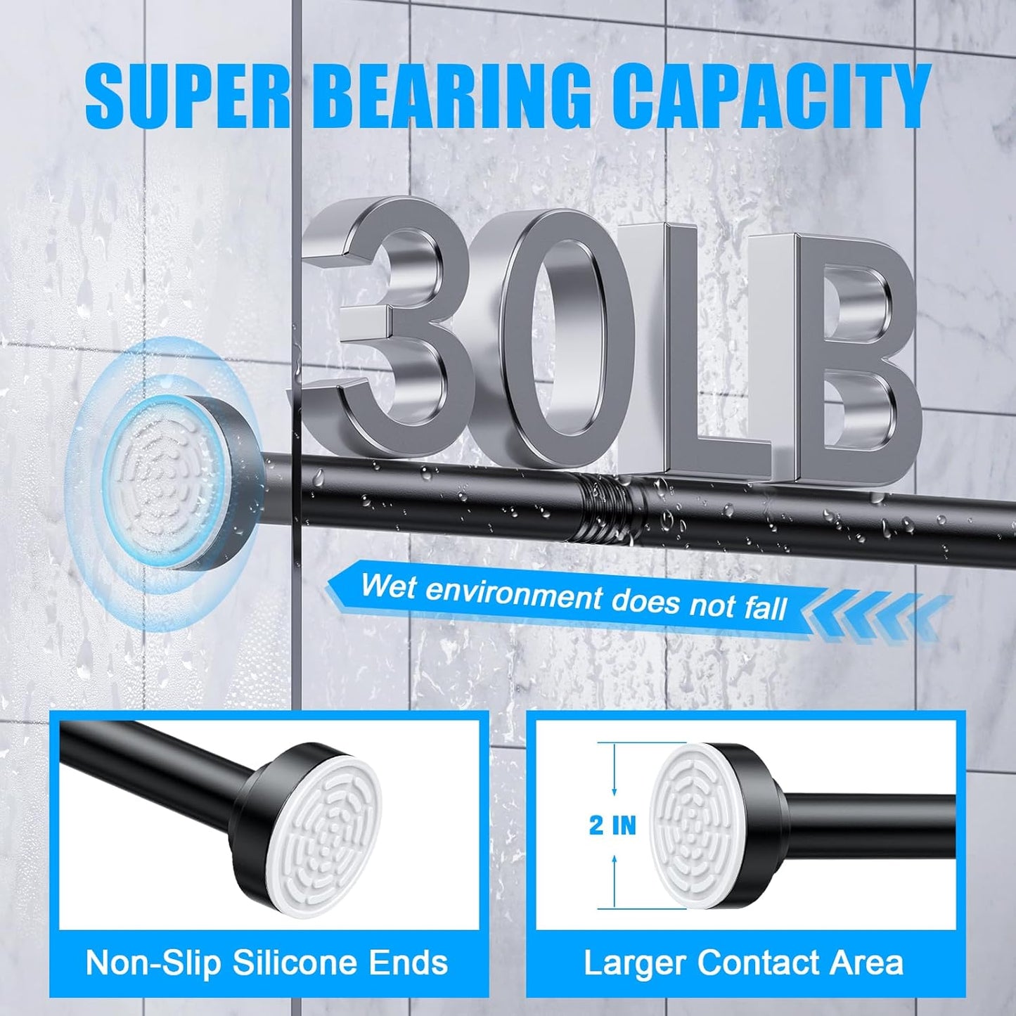 TITGIPE No Drill Telescopic Shower Curtain Rod | 32-68" Adjustable Spring Tension Rod with Anti-Skid Design | Rust-Resistant Stainless Steel for Bathroom