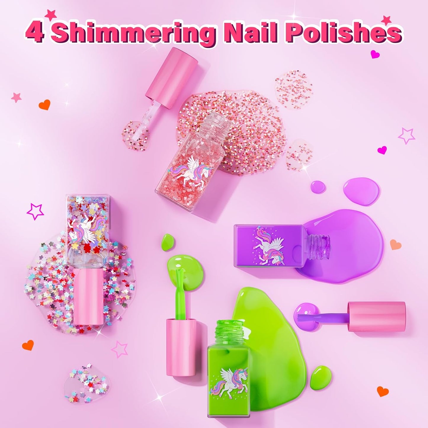 Kids Nail Polish Set for Girls Toys, Washable Quick-Dry Toddler Nail Art Kit with Air Cooling Dryer and Cosmetic Case, Christmas or Birthday Gifts for Girls Ages 3 4 5 6 7 9 10 11 12-Pink