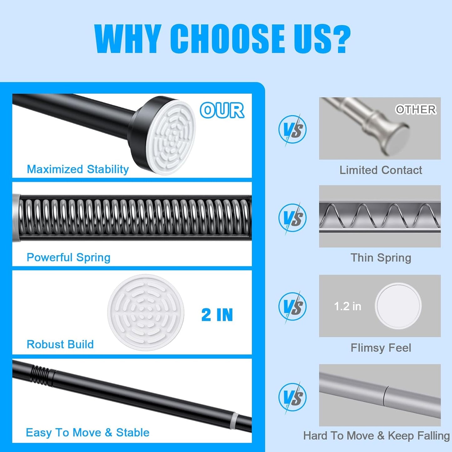 TITGIPE No Drill Telescopic Shower Curtain Rod | 32-92" Adjustable Spring Tension Rod with Anti-Skid Design | Rust-Resistant Stainless Steel for Bathroom