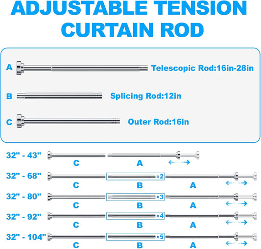 TITGIPE No Drill Telescopic Shower Curtain Rod | 32-92" Adjustable Spring Tension Rod with Anti-Skid Design | Rust-Resistant Stainless Steel for Bathroom