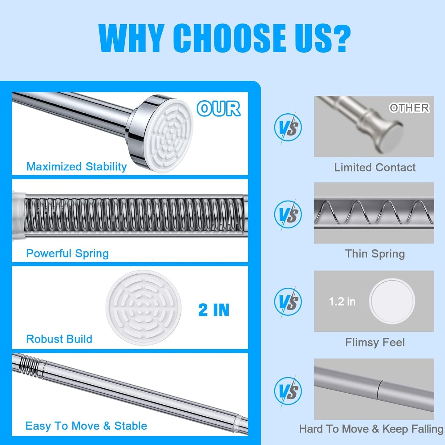 TITGIPE No Drill Telescopic Shower Curtain Rod | 32-104" Adjustable Spring Tension Rod with Anti-Skid Design | Rust-Resistant Stainless Steel for Bathroom