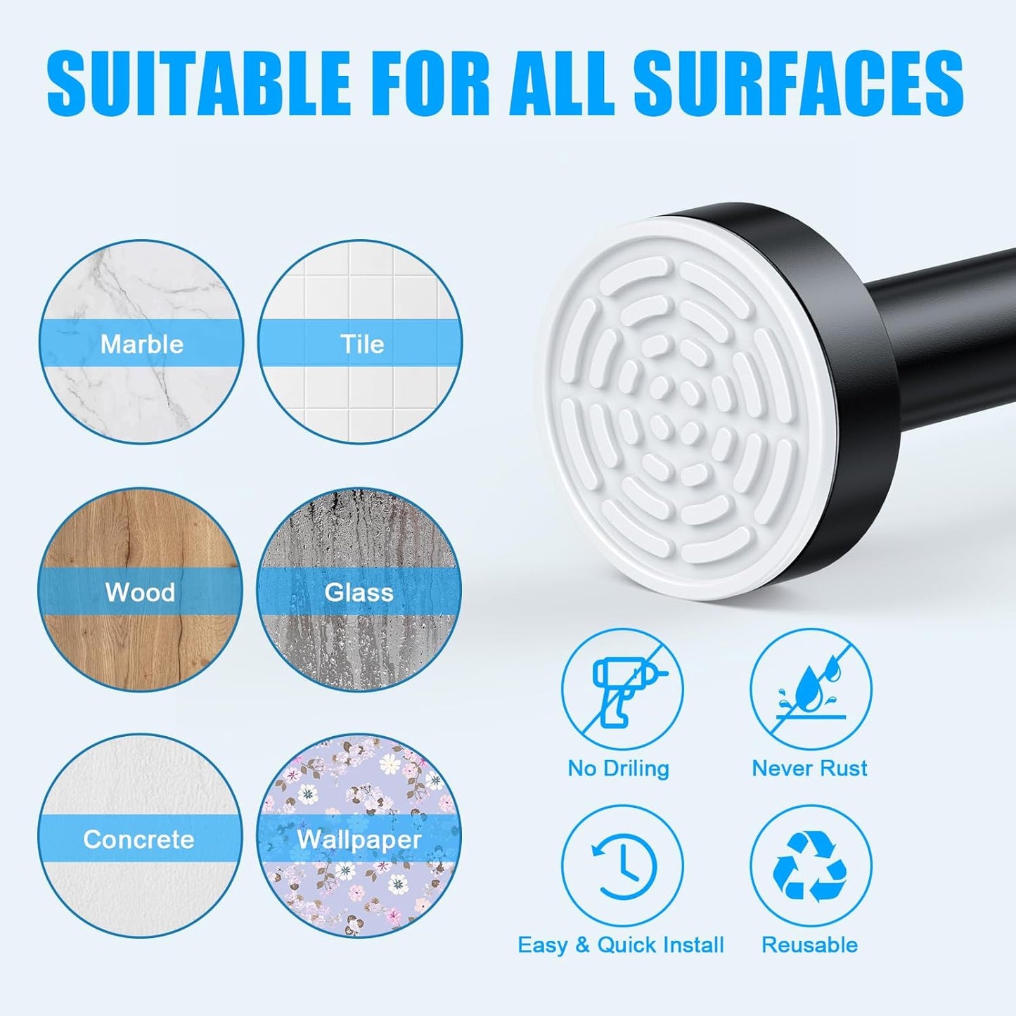 TITGIPE No Drill Telescopic Shower Curtain Rod | 32-104" Adjustable Spring Tension Rod with Anti-Skid Design | Rust-Resistant Stainless Steel for Bathroom