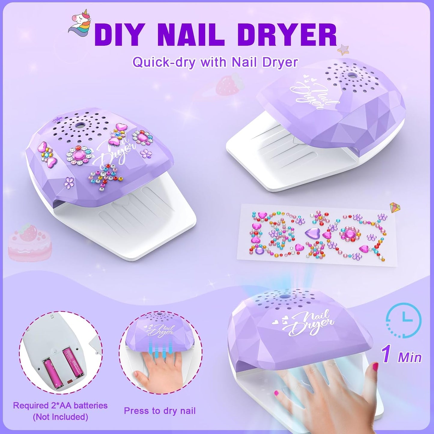 Kids Nail Polish Set for Girls, Non-Toxic Quick Dry Nail Art Salon Kit with Nail Dryer and Peelable Nail Polish,Ideal Gift Toys for Girls Age 3-12