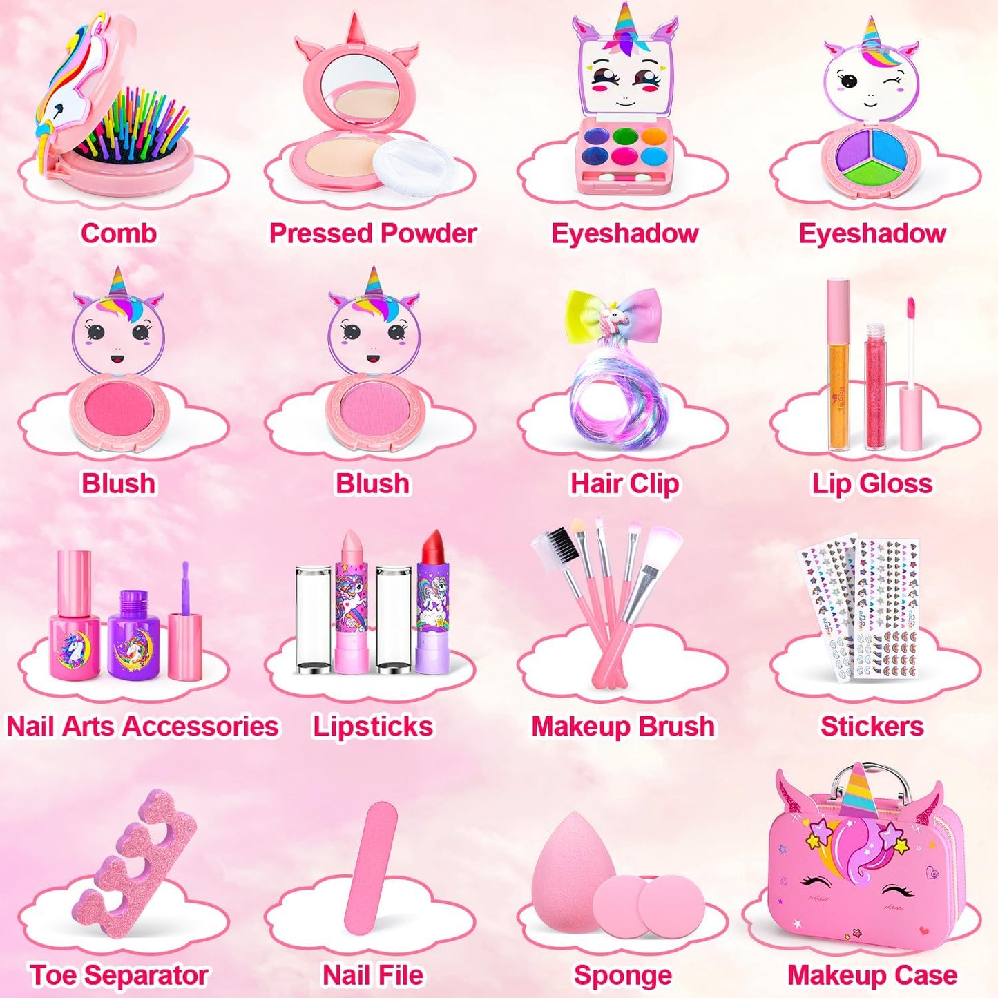 Kids Makeup Kit for Girls, Little Girls Pretend Make Up, Princess Play Makeup Set with Mirror, Toddler Toys Real Washable Cosmetic Set & Nail Kit Birthday Gifts for Ages 3 4 5 6 7 8 9 10-12 Year Old