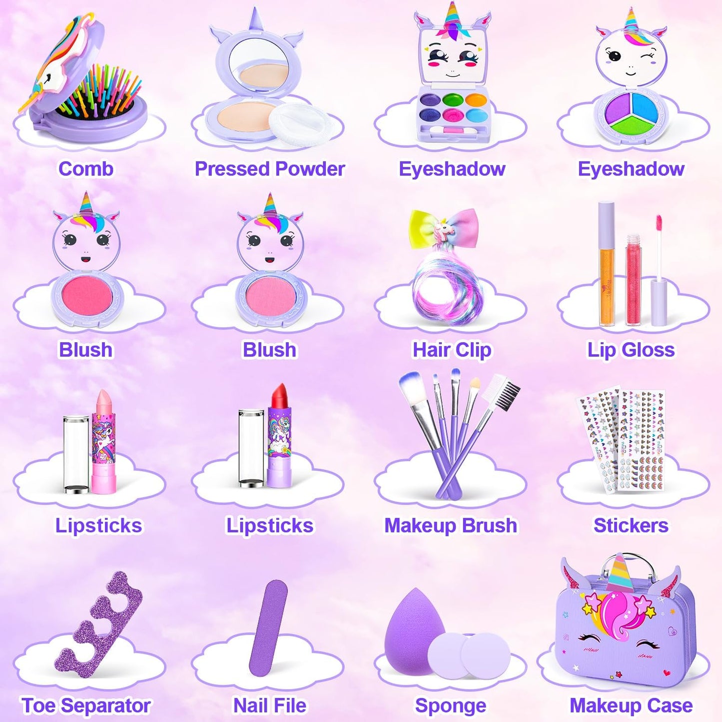 Kids Makeup Kit for Girls, Little Girls Pretend Make Up, Princess Play Makeup Set with Mirror, Toddler Toys Real Washable Cosmetic Set & Nail Kit Birthday Gifts for Ages 3 4 5 6 7 8 9 10-12 Year Old