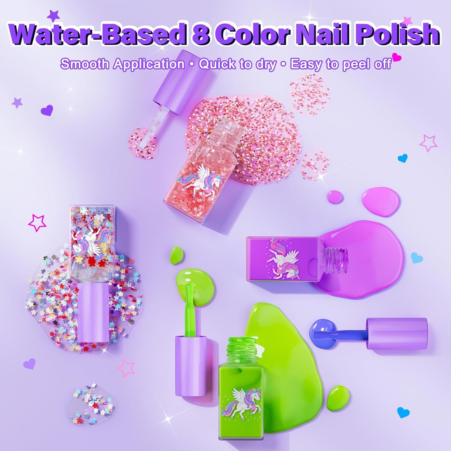 Kids Nail Polish Set for Girls Toys, Washable Quick-Dry Toddler Nail Art Kit with Air Cooling Dryer and Cosmetic Case, Christmas or Birthday Gifts for Girls Ages 3 4 5 6 7 9 10 11 12-Pink