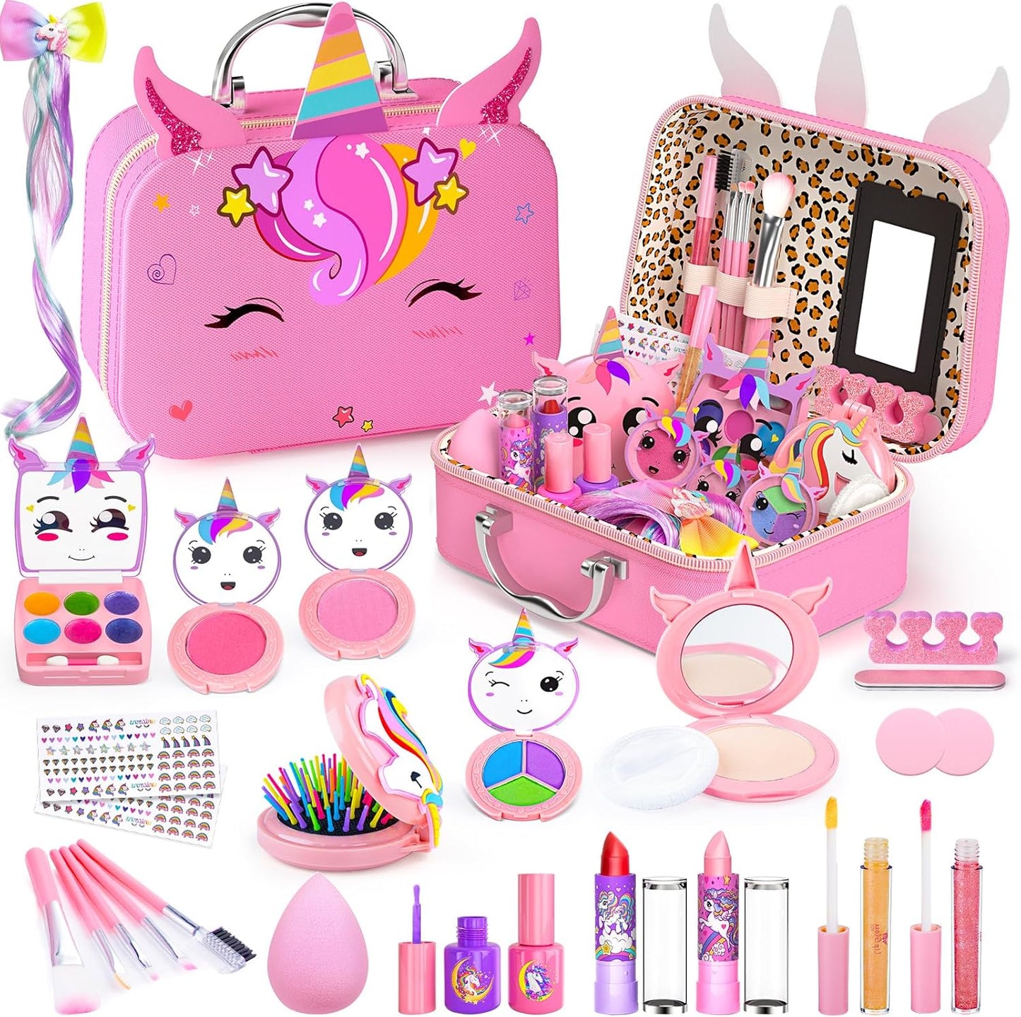 Kids Makeup Kit for Girls, Little Girls Pretend Make Up, Princess Play Makeup Set with Mirror, Toddler Toys Real Washable Cosmetic Set & Nail Kit Birthday Gifts for Ages 3 4 5 6 7 8 9 10-12 Year Old