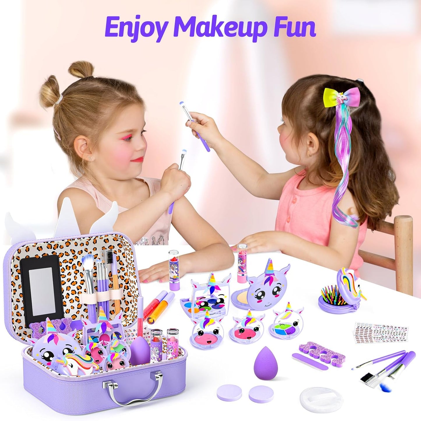 Kids Makeup Kit for Girls, Little Girls Pretend Make Up, Princess Play Makeup Set with Mirror, Toddler Toys Real Washable Cosmetic Set & Nail Kit Birthday Gifts for Ages 3 4 5 6 7 8 9 10-12 Year Old