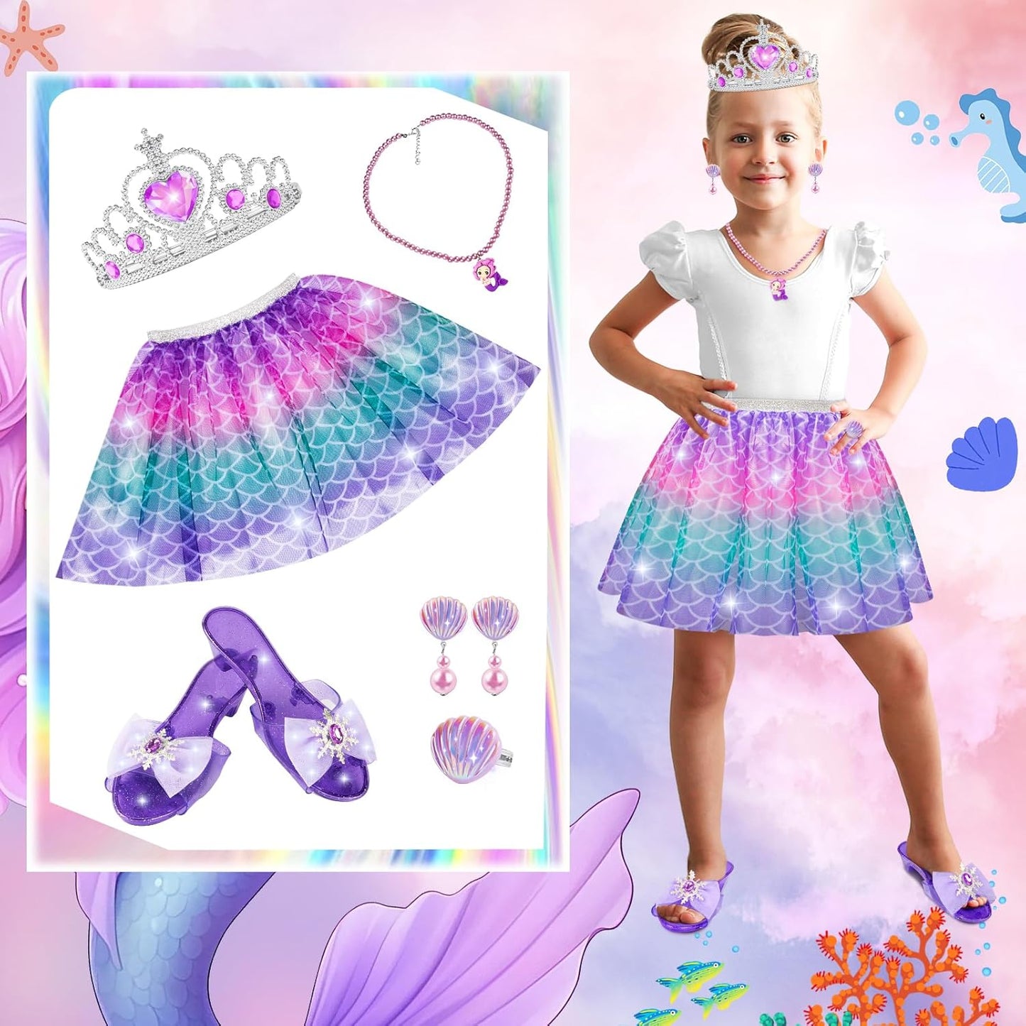 Princess Dress Up for Girls, Dress Up Clothes for Girl with Princess Shoes, Toddler Girls Boutique, Pretend Play Gifts for Little Girl Aged 3-6 Years Old