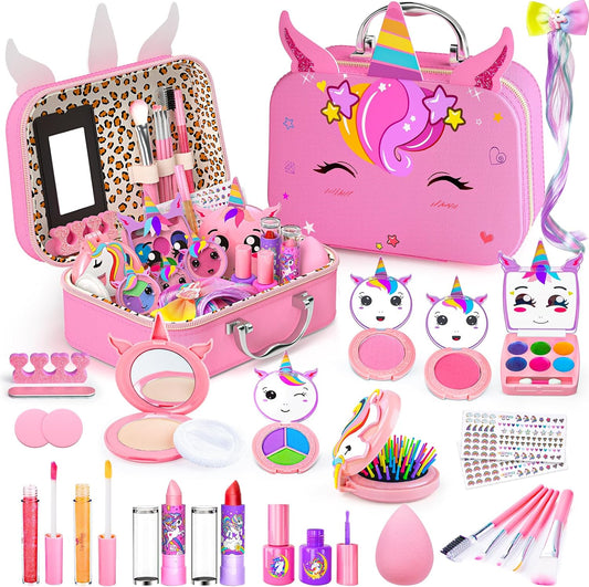 Kids Makeup Kit for Girls, Little Girls Pretend Make Up, Princess Play Makeup Set with Mirror, Toddler Toys Real Washable Cosmetic Set & Nail Kit Birthday Gifts for Ages 3 4 5 6 7 8 9 10-12 Year Old