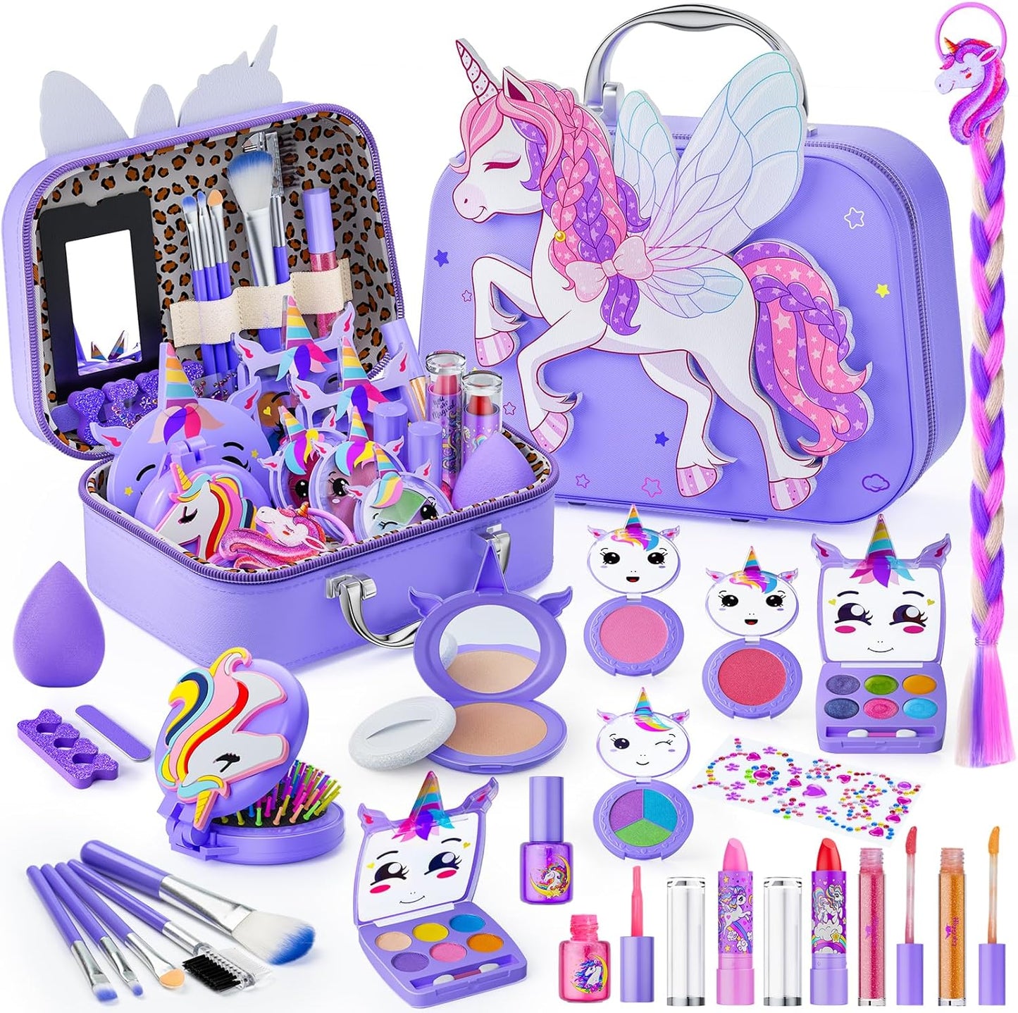 Kids Makeup Kit for Girl - Girls Makeup Kit Toys with Flying Horse Storage Case, Kids Play Makeup Set for Christmas Birthday Gift 3 4 5 6 8 10 11 12+ Years Old