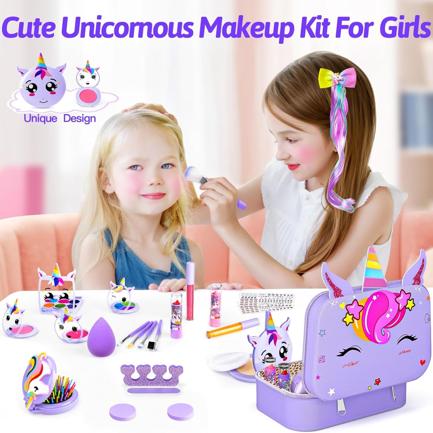 Kids Makeup Kit for Girls, Little Girls Pretend Make Up, Princess Play Makeup Set with Mirror, Toddler Toys Real Washable Cosmetic Set & Nail Kit Birthday Gifts for Ages 3 4 5 6 7 8 9 10-12 Year Old
