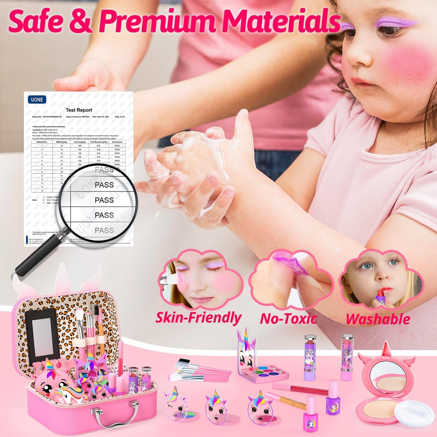 Kids Makeup Kit for Girls, Little Girls Pretend Make Up, Princess Play Makeup Set with Mirror, Toddler Toys Real Washable Cosmetic Set & Nail Kit Birthday Gifts for Ages 3 4 5 6 7 8 9 10-12 Year Old