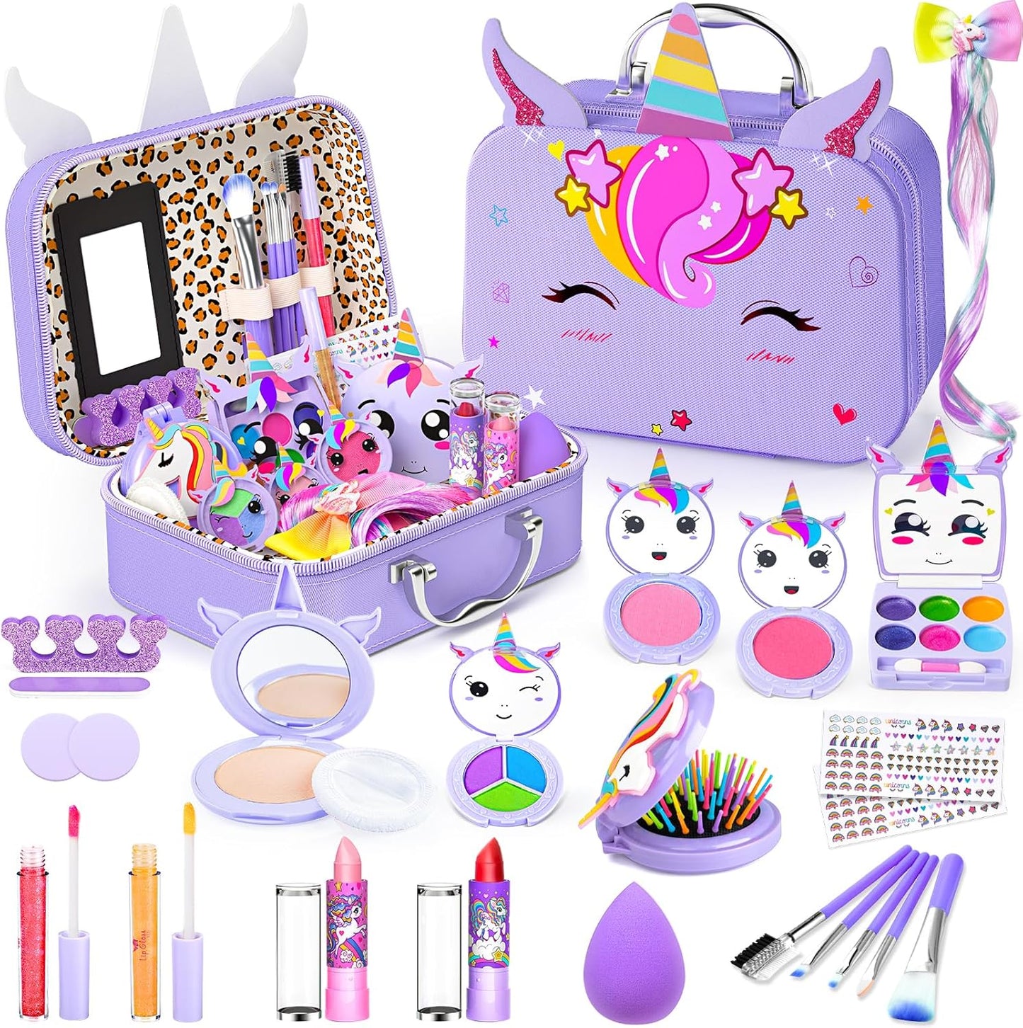 Kids Makeup Kit for Girls, Little Girls Pretend Make Up, Princess Play Makeup Set with Mirror, Toddler Toys Real Washable Cosmetic Set & Nail Kit Birthday Gifts for Ages 3 4 5 6 7 8 9 10-12 Year Old