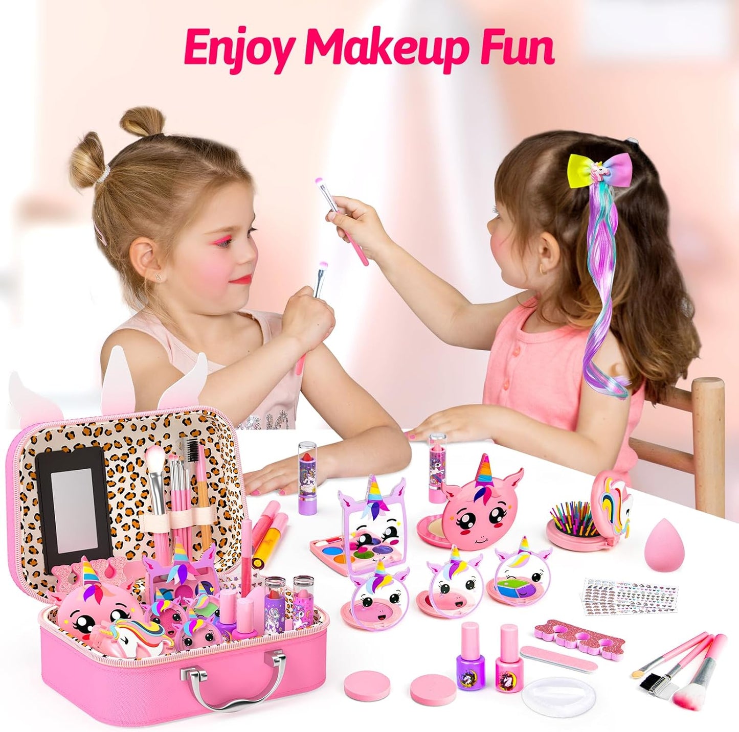 Kids Makeup Kit for Girls, Little Girls Pretend Make Up, Princess Play Makeup Set with Mirror, Toddler Toys Real Washable Cosmetic Set & Nail Kit Birthday Gifts for Ages 3 4 5 6 7 8 9 10-12 Year Old