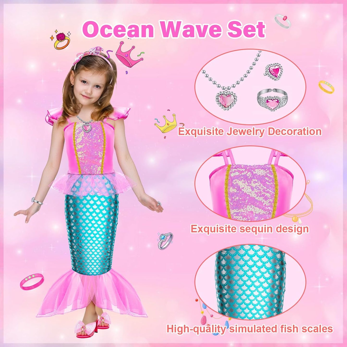 Princess Dress Up for Girl - Dress up Clothes for Toddler Girl, Princess Toys Christmas Birthday Gifts