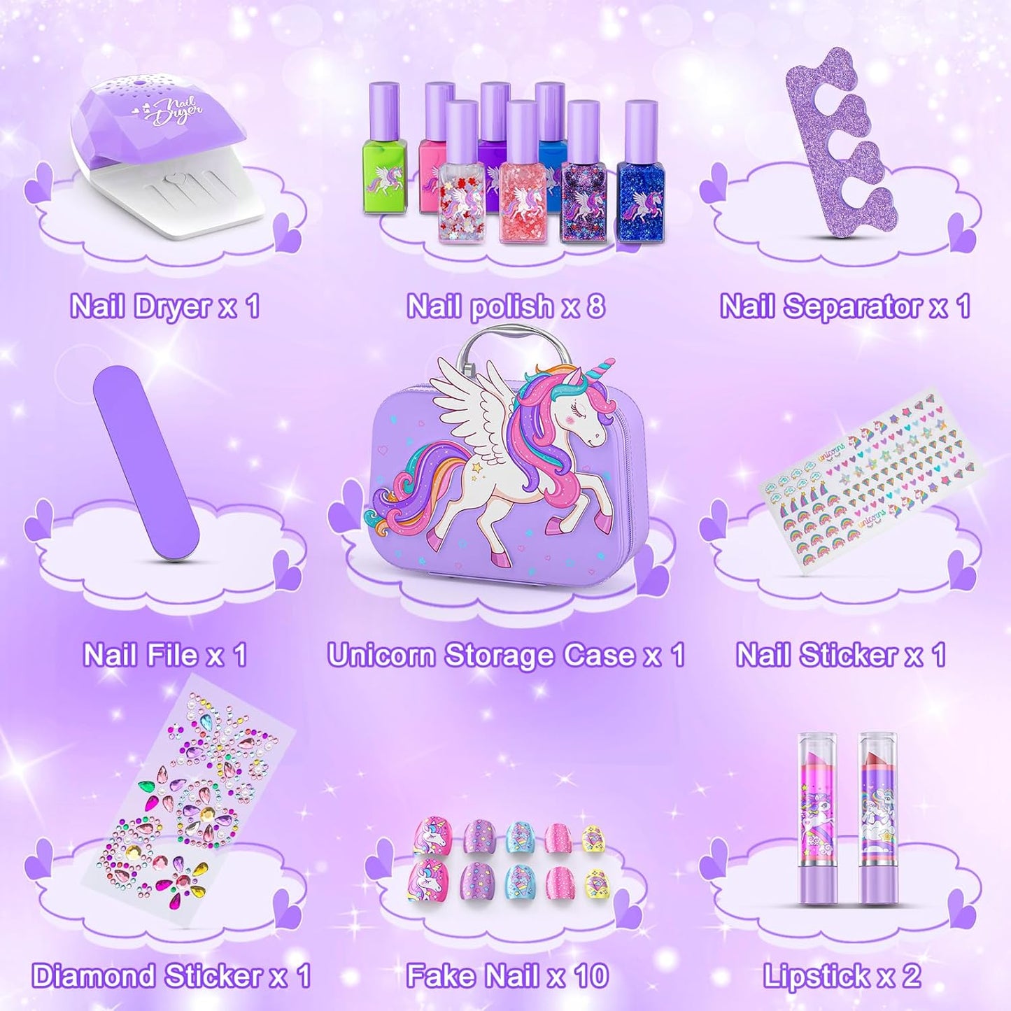 Kids Nail Polish Set for Girls Toys, Washable Quick-Dry Toddler Nail Art Kit with Air Cooling Dryer and Cosmetic Case, Christmas or Birthday Gifts for Girls Ages 3 4 5 6 7 9 10 11 12-Pink